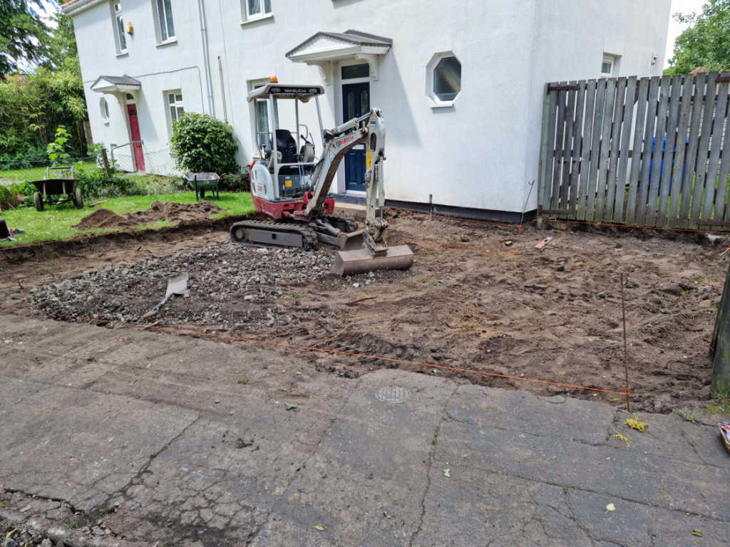 This is a photo of a dig out being carried out by Downham Market Driveways in preparation for a block paving driveway